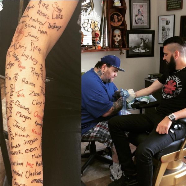 this musician tattoos the names of survivors among his this musician tattoos the names of survivors among his