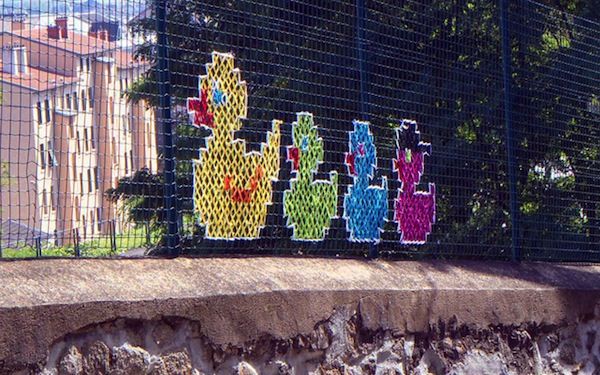 Cross Stitch Street Art On Chain Link Fences Neatorama