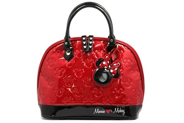 Mickey and Minnie Mouse Red/Black Patent Leather Embossed Handbag - Neatorama