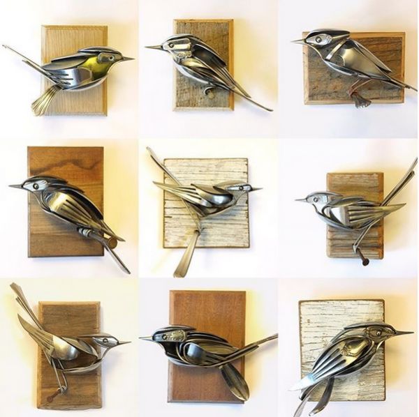 Delightful Bird Sculptures Made From Silverware and Kitchen Utensils