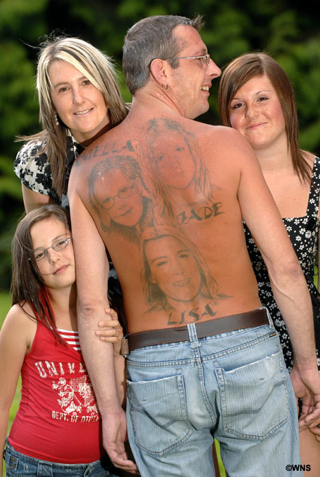 Getting a lifesized portrait of your wife and children tattooed on your